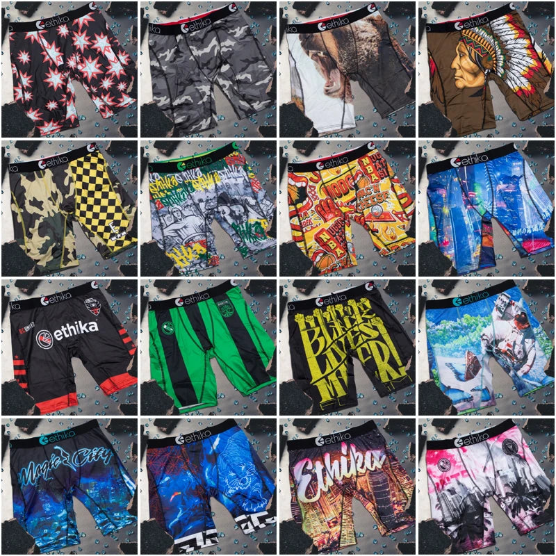 ETHIKA 1Pcs Men Underwear Boxers Breathable Mesh Crotch Man Underpants Plus Size Mens Panties L-3XL Printed Men's Boxers Briefs