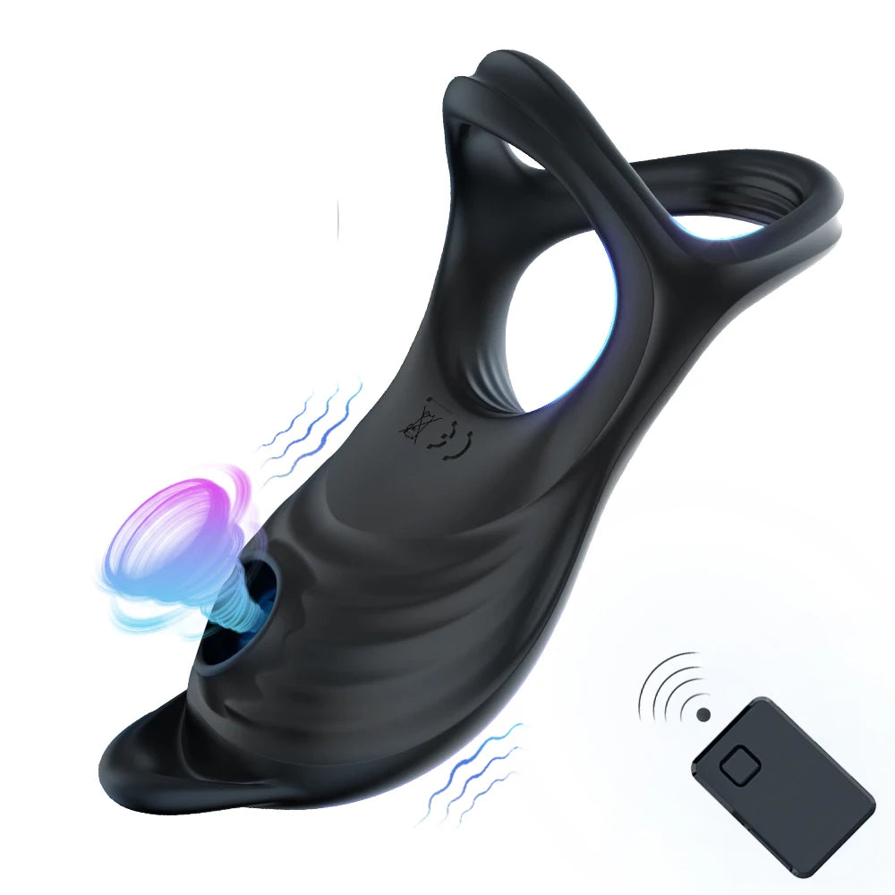 Remote Control Penis Ring Vibrator Sucking Licking Clitoris Stimulator Cock Ring Enlargement Sex Toy for  Adult Man & Couples