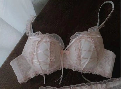 Lolita Prom Solid Color Sweet Bra Sexy Lace Bra Adjustable Gathering Anti-Expansion Bra Sweet Temperament Court Bra