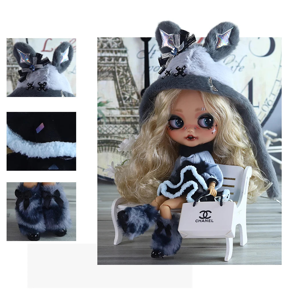 ICY DBS Blyth 1/6 Doll Hand Painted Set Tan Skin Long Eyelash Sleeping Doll Set SD
