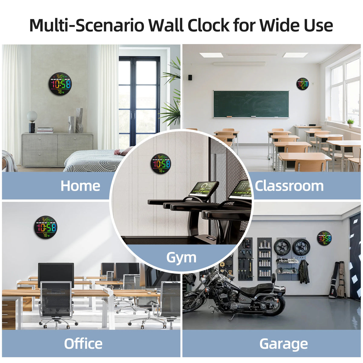 8‘’LED Wall Clockwith Timer,Temperature,Date,Night Light,RGB Color,Alarm,5-Level BrightnessDigital Clock for Classroom,Bedroom