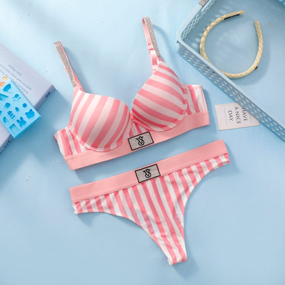Victoria Secret Very Sexy Logo Shine Strap Push Up Bra Shine Script Thong Panty Women Lace Lingerie Set Hot Trending