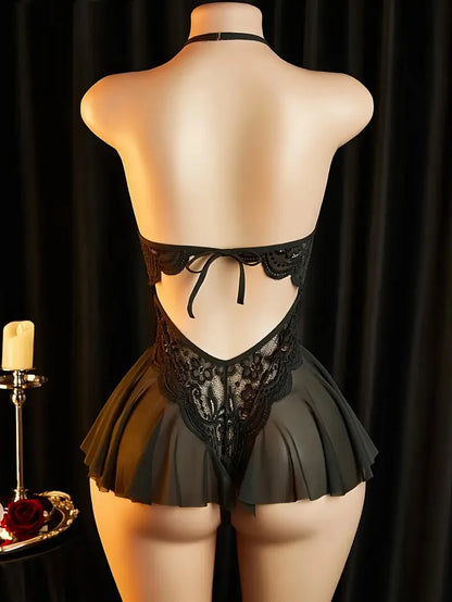 Front Clasp Open Bra Porn Lingerie Corset Deep V Sexy Crotchless Claret Underwear Women Lace Hollow Bras Hot Baby Doll Dress