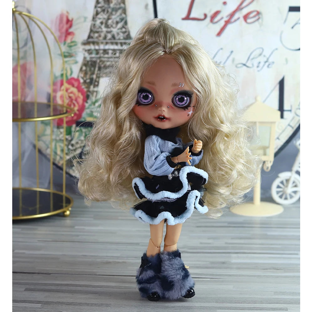 ICY DBS Blyth 1/6 Doll Hand Painted Set Tan Skin Long Eyelash Sleeping Doll Set SD