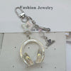 Y2K Pink Purple Gradient Color Music Earphone Beaded Keychain Creative Mini Headset Pendant Keyring Paired Lanyard Key Chain