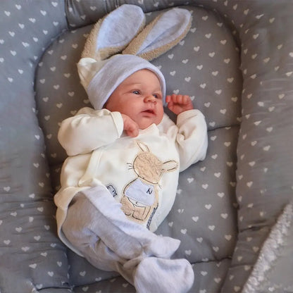 NPK 19inch Elijah Newborn Baby Already Painted Finished Doll Awake Reborn Baby Size 3D Skin Visible Veins Collectible Art Doll