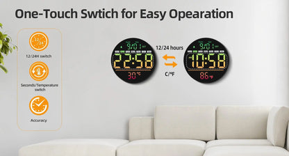 8‘’LED Wall Clockwith Timer,Temperature,Date,Night Light,RGB Color,Alarm,5-Level BrightnessDigital Clock for Classroom,Bedroom