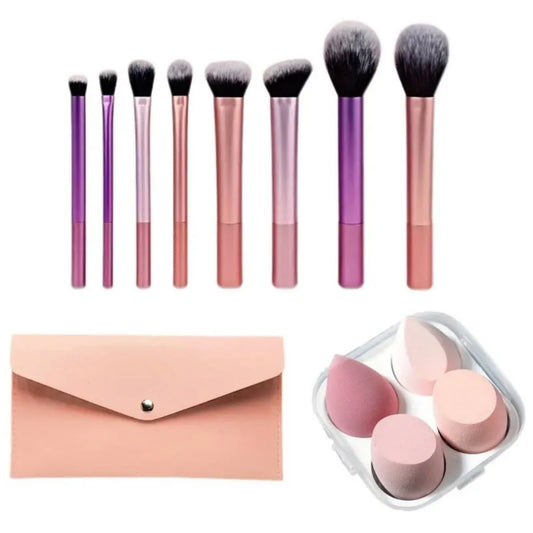 8pcs multi-color long tube makeup brush set +4pcs pink boxed beauty eggs +1pc pink storage bag,Suitable as a gift for friends
