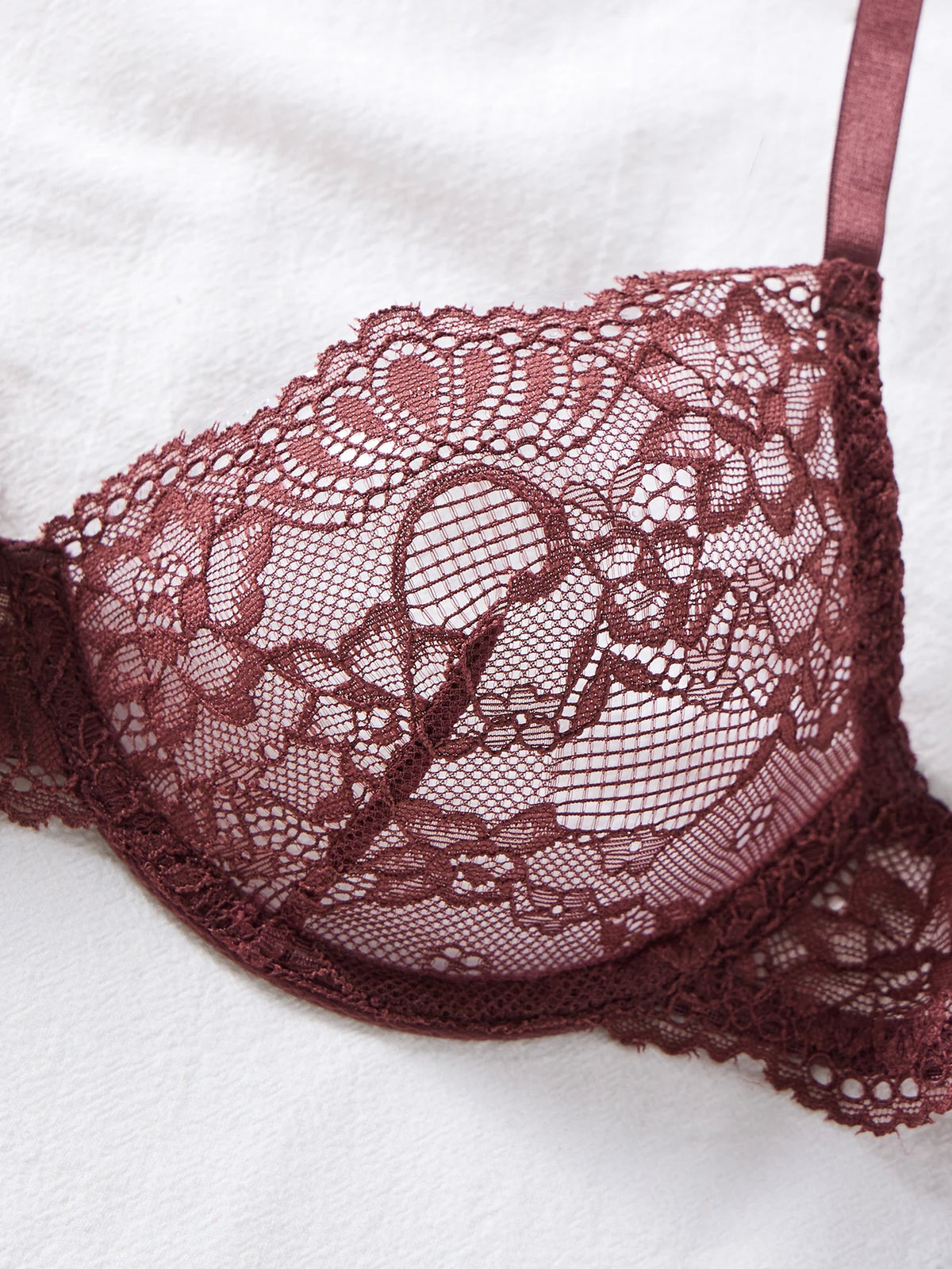 Women's Brown Lace Deep-V Bra & G-String Set