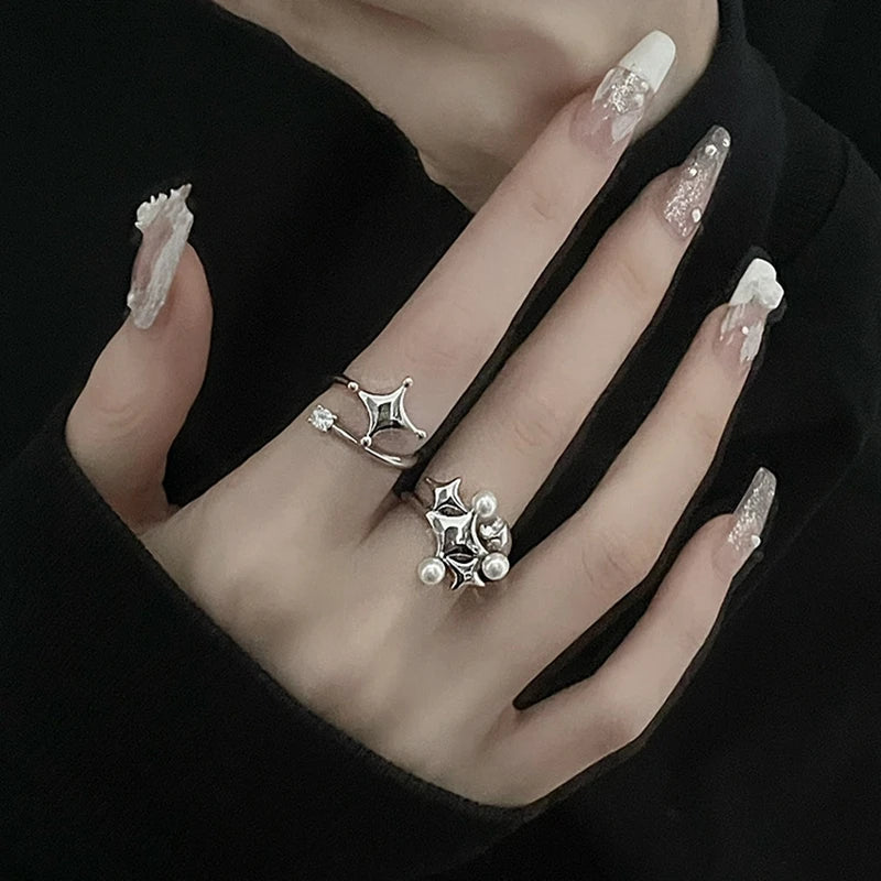 Irregular Cross Star Opal Rings Y2K Natural Stone Star Ring for Women Men Couple Rings Moonstone Zircon Ring Unisex Jewelry 2024
