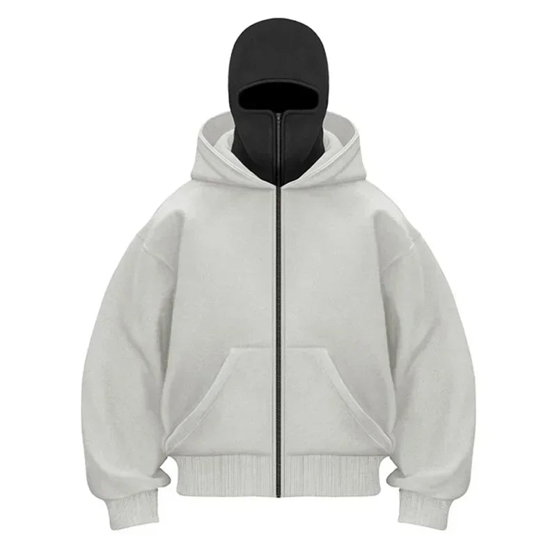 Men and women Balaclava Y2K Gothic Harajuku winter Warm new item double hooded sweatshirt men's hooded mask zipper sports Jacket