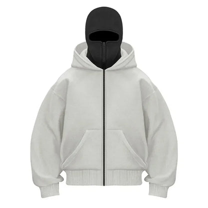 Men and women Balaclava Y2K Gothic Harajuku winter Warm new item double hooded sweatshirt men's hooded mask zipper sports Jacket