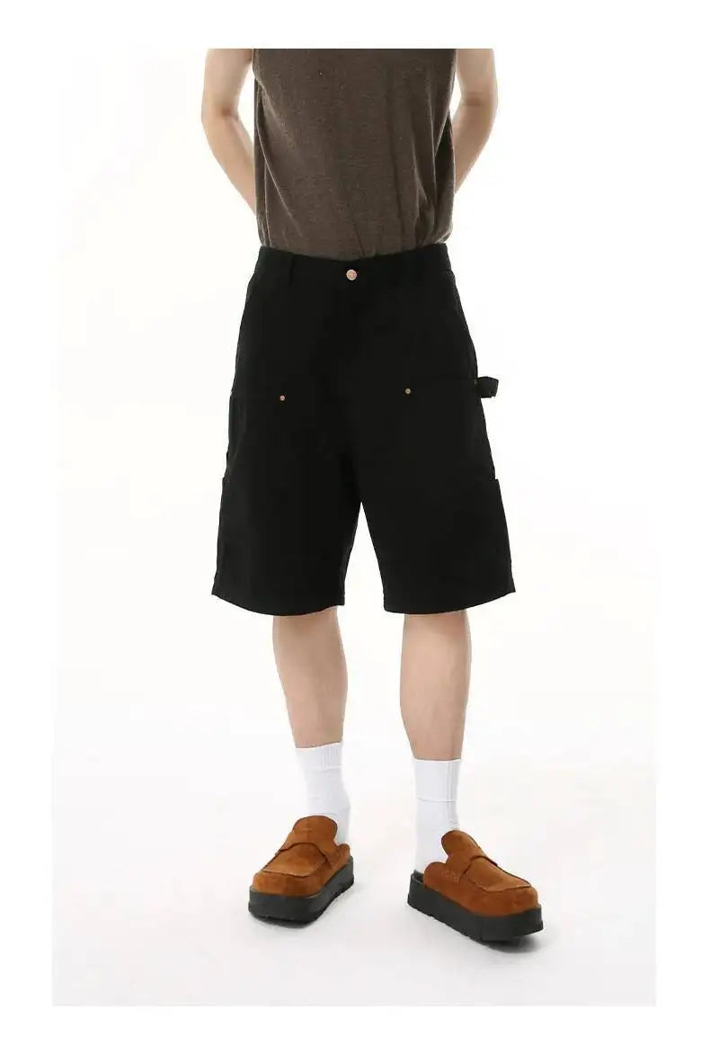 IEFB Men's Wear Knee Length Denim Shorts Summer New Multi Pocket Loose Jeans Solid Color Japanese Style Male Overalls 9C6027