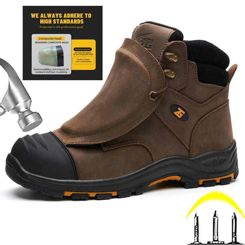 Genuine Leather Work Safety Boots Men High Temperature Resistant Welding Shoes Puncture-Proof Indestructible Shoes Work Boots