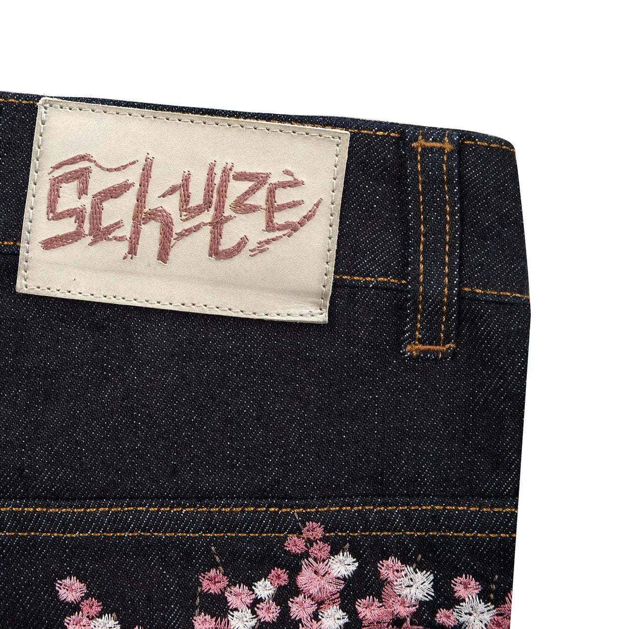 Cherry Blossom Selvedge Embroidery Denim Pants Y2k Retro Men Casual Baggy Straight Wide Leg Jeans High Quality Hiphop Streetwear