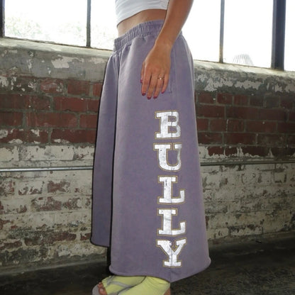 Trendy Streetwear Sweatshorts Imperfect Purple Reflective Logo Shorts Y2K Harajuku Retro Wide Leg Unisex Baggy 3/4 Length Pants