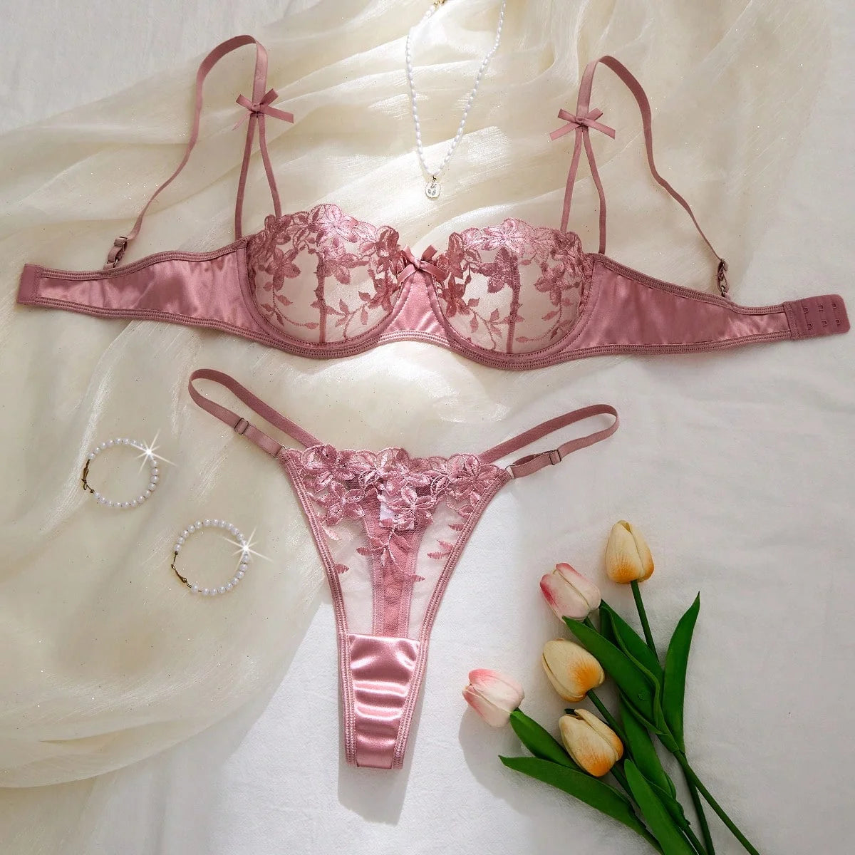 Women's Embroidered Lace Bra & Panty Set