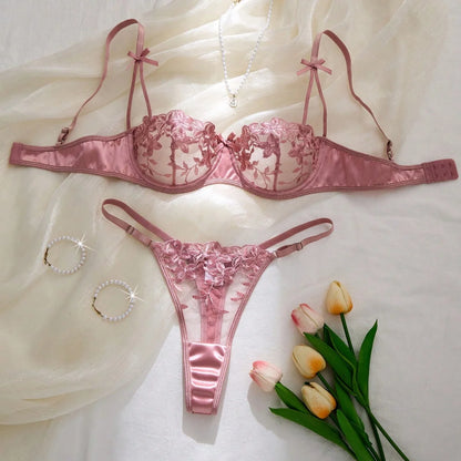 Women's Embroidered Lace Bra & Panty Set