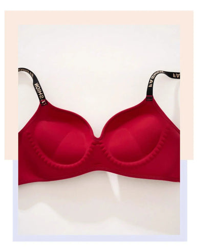 New Red Smooth Push Up Bra for Small Chest, Thickened Seamless Lift, Wireless T-Shirt Bra for A/B Cup