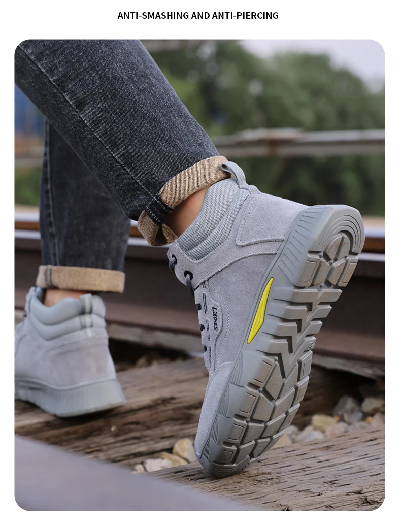 GUYISA Men's Anti-Shock and Anti-Penetration Work Shoes with Rubber Soles