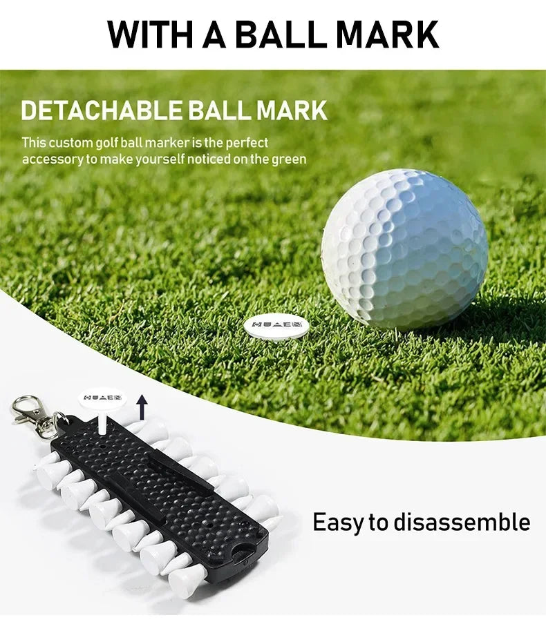 Golf Tees Rack with 12pcs Tees Green Fork and Pencil Portable Golf Accessory Storage Device TC001