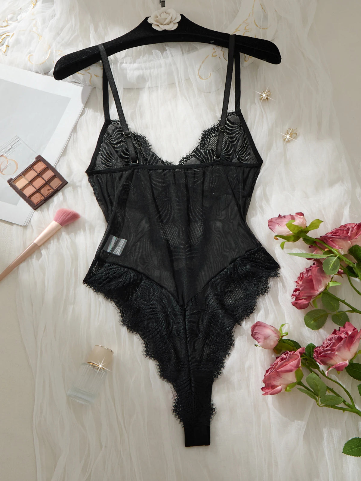 Black Floral Lace Mesh Bodysuit
