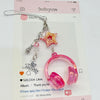 Y2K Pink Purple Gradient Color Music Earphone Beaded Keychain Creative Mini Headset Pendant Keyring Paired Lanyard Key Chain