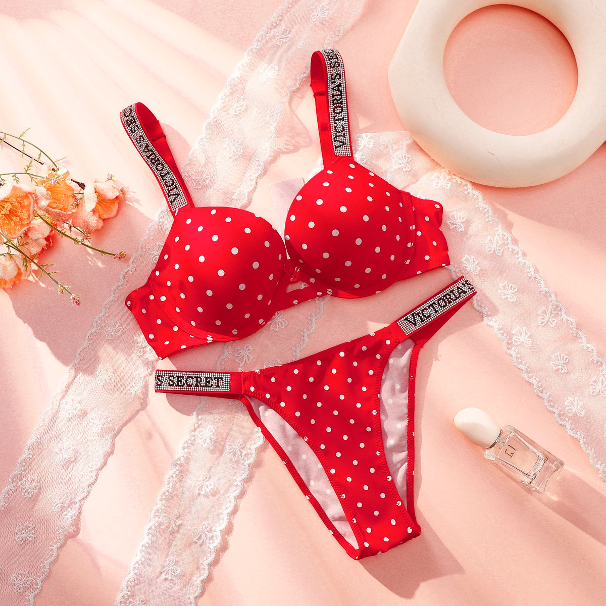 Women's Polka-Dot Push-Up Lingerie Set