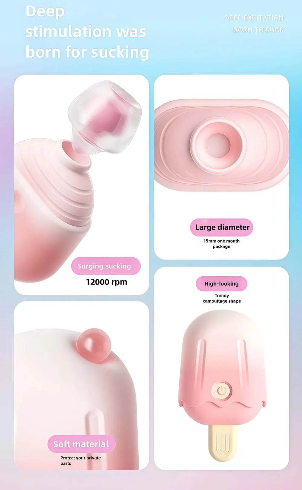 Ice Cream Portable Vibrating Sucking Masturbation Massager Clitoris Nipple Vibrating Sucking Stimulator Sex Toys Adult Products