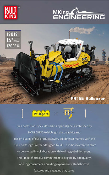 Mould King Technik Bulldozer Construction Kit, 19019 PR756 Bulldozer Model with Pneumatics, Toy Bulldozer