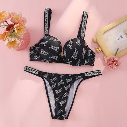 Victoria Secret Hot Sexy Lingerie Set Very Sexy Logo Shine Strap Tropical Floral Push Up Bra Shine Script Thong Panty