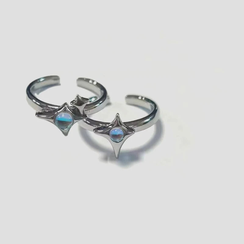 Irregular Cross Star Opal Rings Y2K Natural Stone Star Ring for Women Men Couple Rings Moonstone Zircon Ring Unisex Jewelry 2024