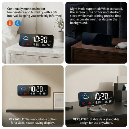 Smart Weather Clock Indoor Temp  Humidity Desk Wall Mountable Digital Alarm Clock Calendar Week Display Home Decor Gift Tuya