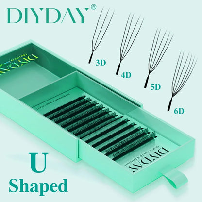 DIYDAY U Style 3D 4D 5D 6D Eyelash Extension Handmade U-shaped Premade Volume Lashes BASF PBT Fiber Nartural Mink False Eyelash