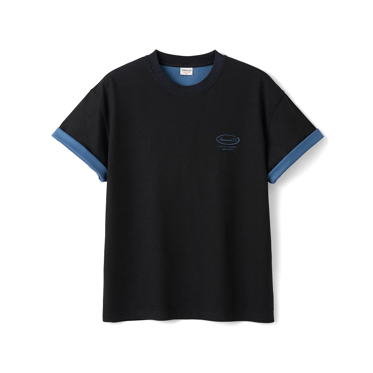 SIMWOOD 2026 Summer New 【Oversize Short Length】240gsm Moisture Wicking Quick Dry T-shirt Men Two-Tone Color Design Tops