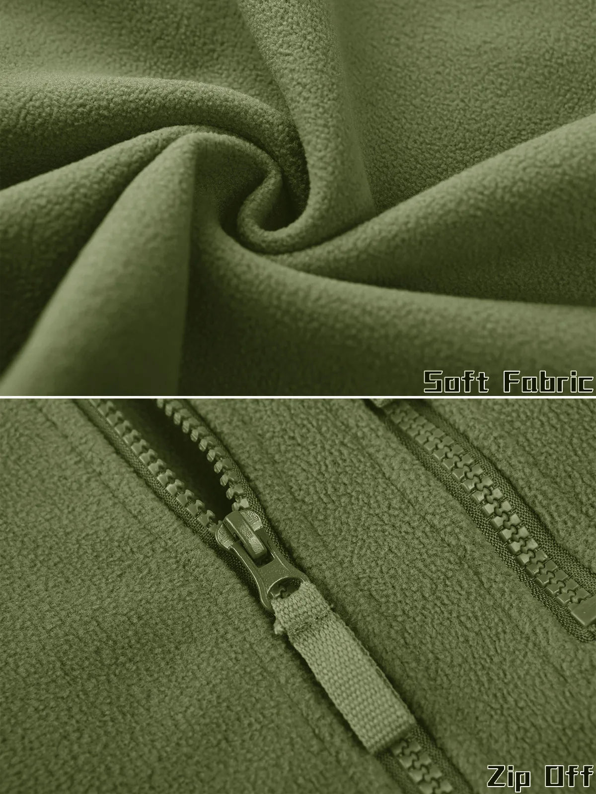 TACVASEN Full Zip Up Green Fleece Jacket Thermal Warm Work Coats Mens Zipper Pockets Jacket Hiking Training Outwear Windbreaker