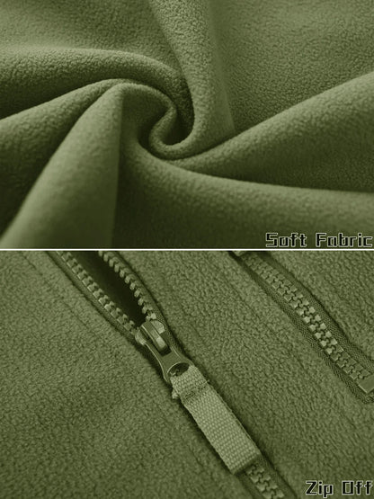 TACVASEN Full Zip Up Green Fleece Jacket Thermal Warm Work Coats Mens Zipper Pockets Jacket Hiking Training Outwear Windbreaker