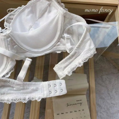 Lolita Prom Solid Color Sweet Bra Sexy Lace Bra Adjustable Gathering Anti-Expansion Bra Sweet Temperament Court Bra