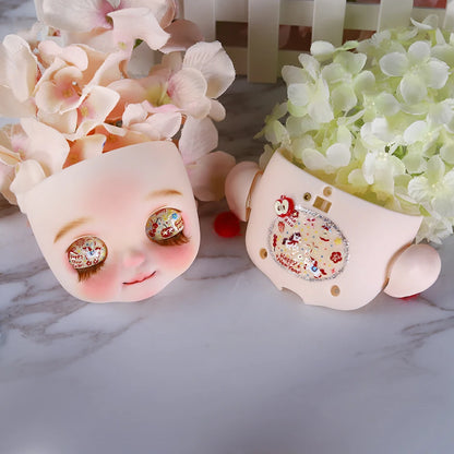 Blyth1/6 doll Hand-painted shell DIY makeup lip carving eyebrows handmade Ears