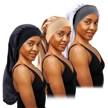 New Long Satin Bonnet Sleep Cap Women Silky Sleeping Cap With Wide Elastic Band Hair Care Turban Braids Curly Hair Natural Hair