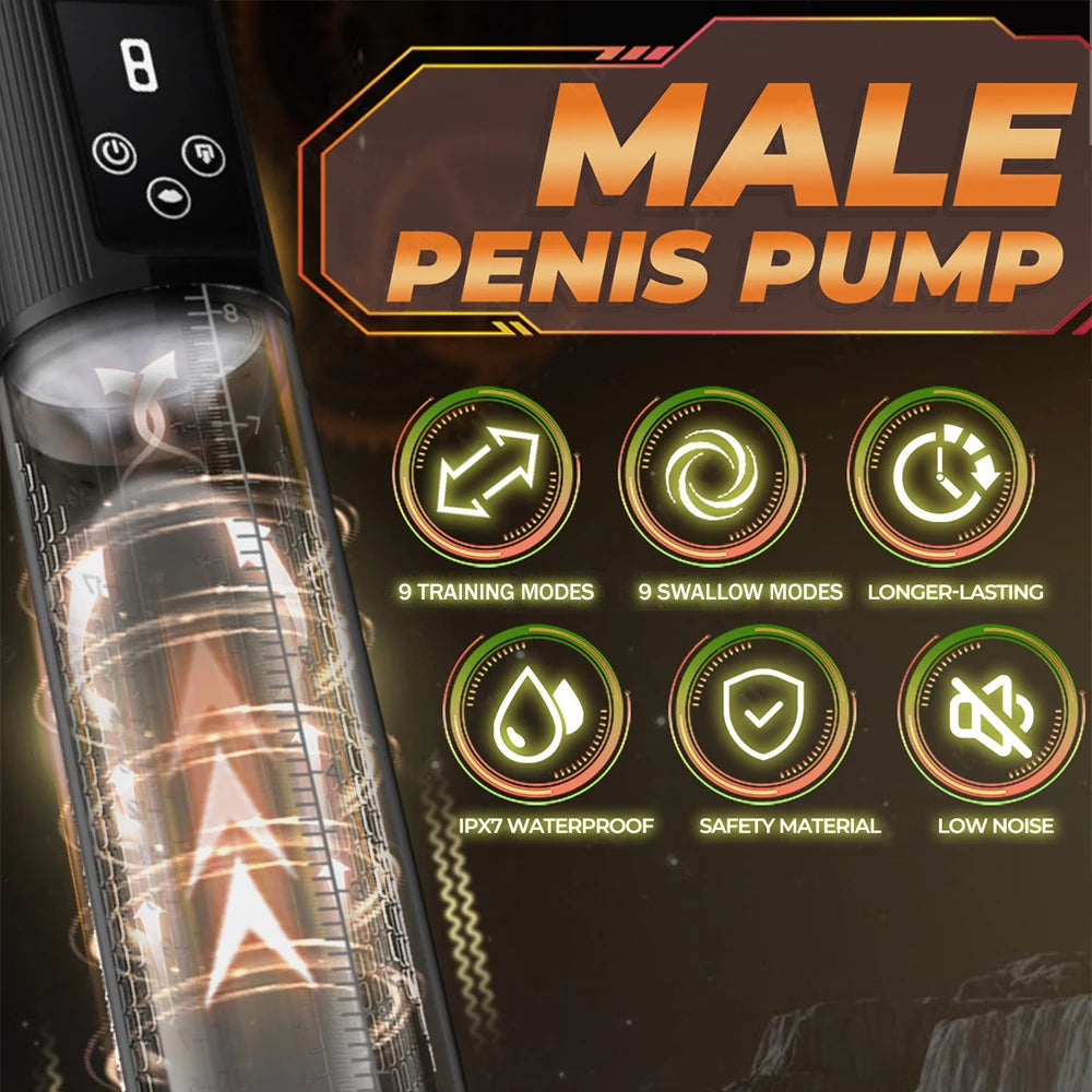 Automatic Electric Penis Vacuum Pump with 9 Suction Levels Thicken Penis Enlargement Enhance Sex Toy Masturbators for Men