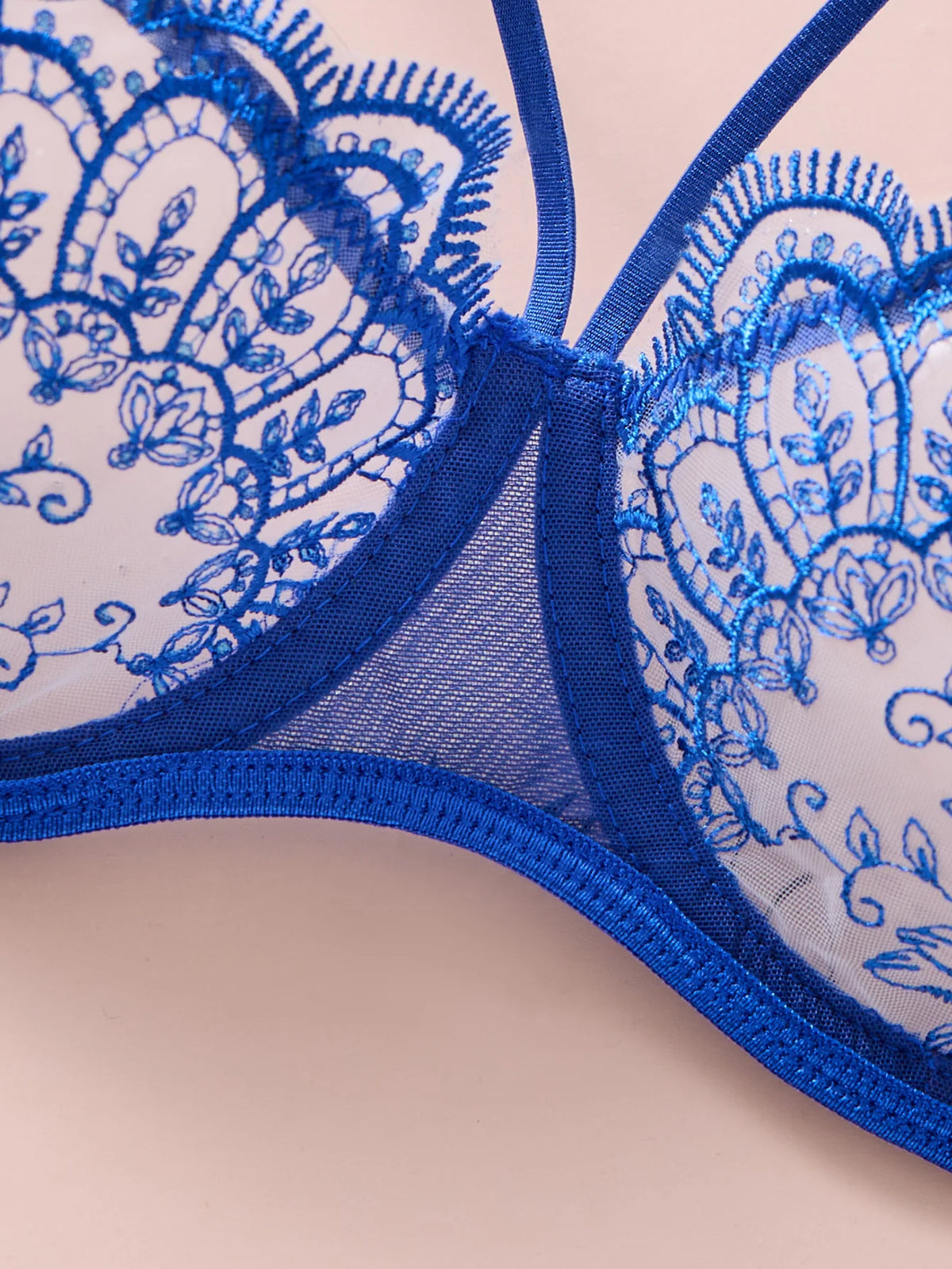 Royal Blue Floral Lace Bra & Thong Set