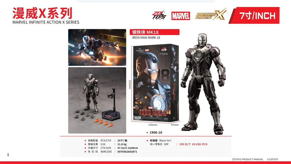 Marvel ZD Toys Iron Man Figure MK3 MK4 MK85 MK42 MK18 MK19 Spider-Man PS4 Iron Spider Action Figure Collections Gift