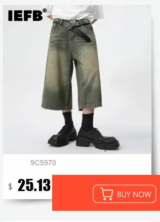 IEFB Men's Wear Knee Length Denim Shorts Summer New Multi Pocket Loose Jeans Solid Color Japanese Style Male Overalls 9C6027