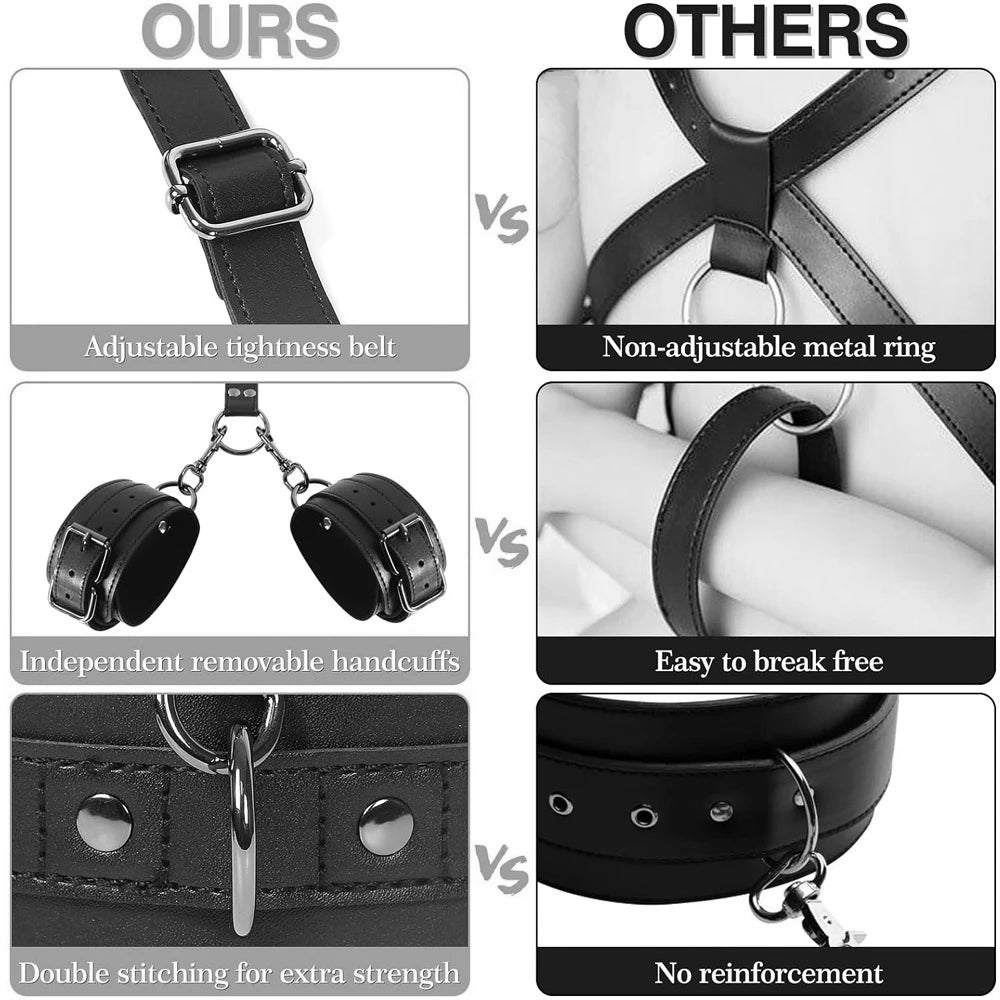 Erotic Toys Kits Adjustable Bondage Reverse Handcuffs Metal Anal Hook Binding Belt Sets Sex Toy For Couples BDSM Adult Toys