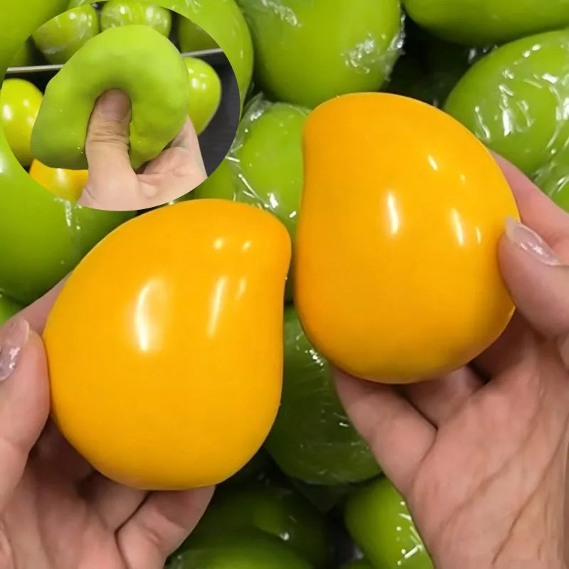 Handmade Crispy Mango Stress Ball Squeeze Toy, Color-Changing Mango Squishy Fidget Ball, ASMR Sensory Stress Relief Toy