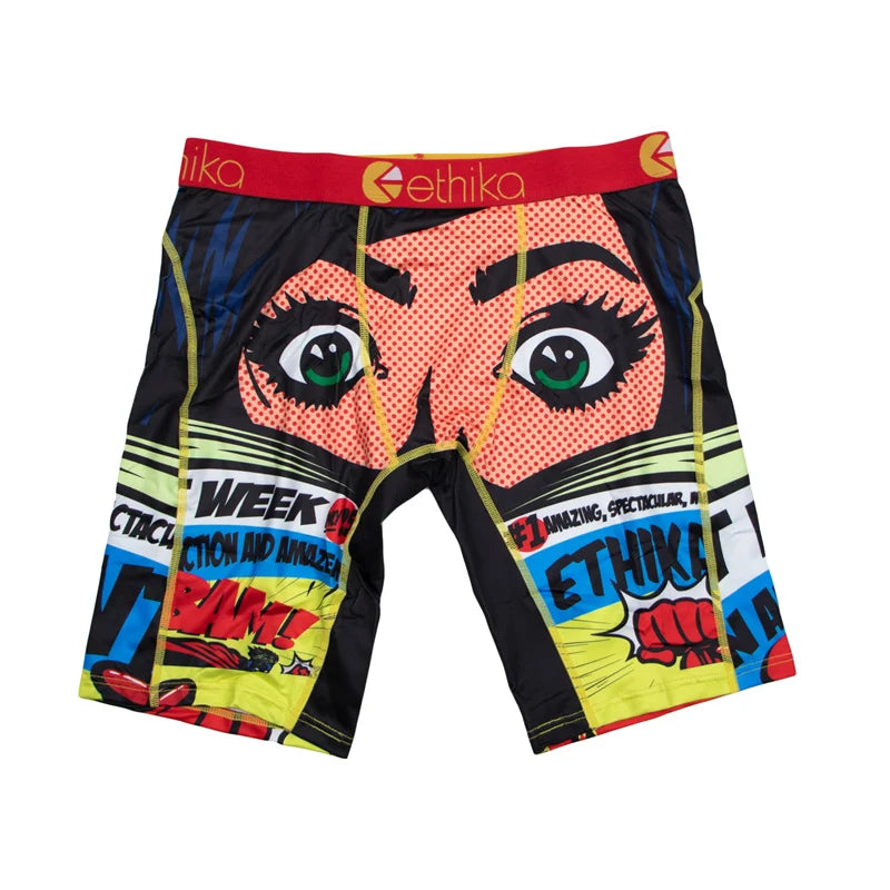 ETHIKA 1Pcs Men Underwear Boxers Breathable Mesh Crotch Man Underpants Plus Size L-3XL Mens Panties Printed Men's Boxers Briefs