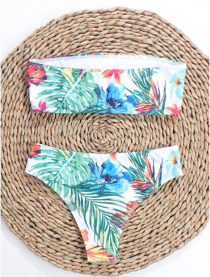 Women's Pink Leaf Print Bikini Set