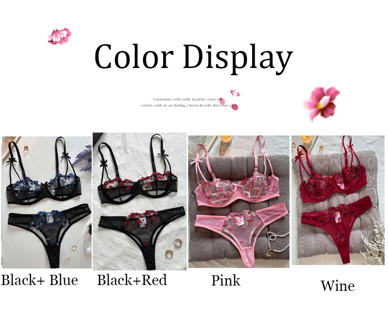 Women's Floral Embroidered Bra & Panty Set