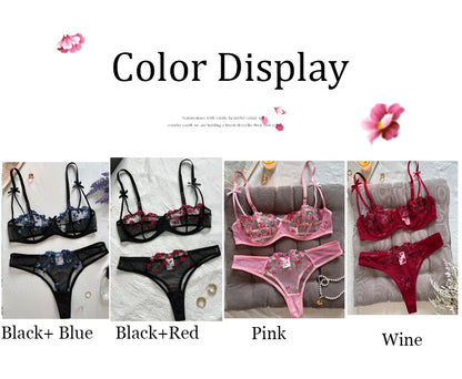 Women's Floral Embroidered Bra & Panty Set